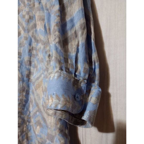 Coldwater Creek Shirt Ladies Extra Large Blue Aztec 3/4 Sleeve 100% Linen Button - Picture 4 of 7